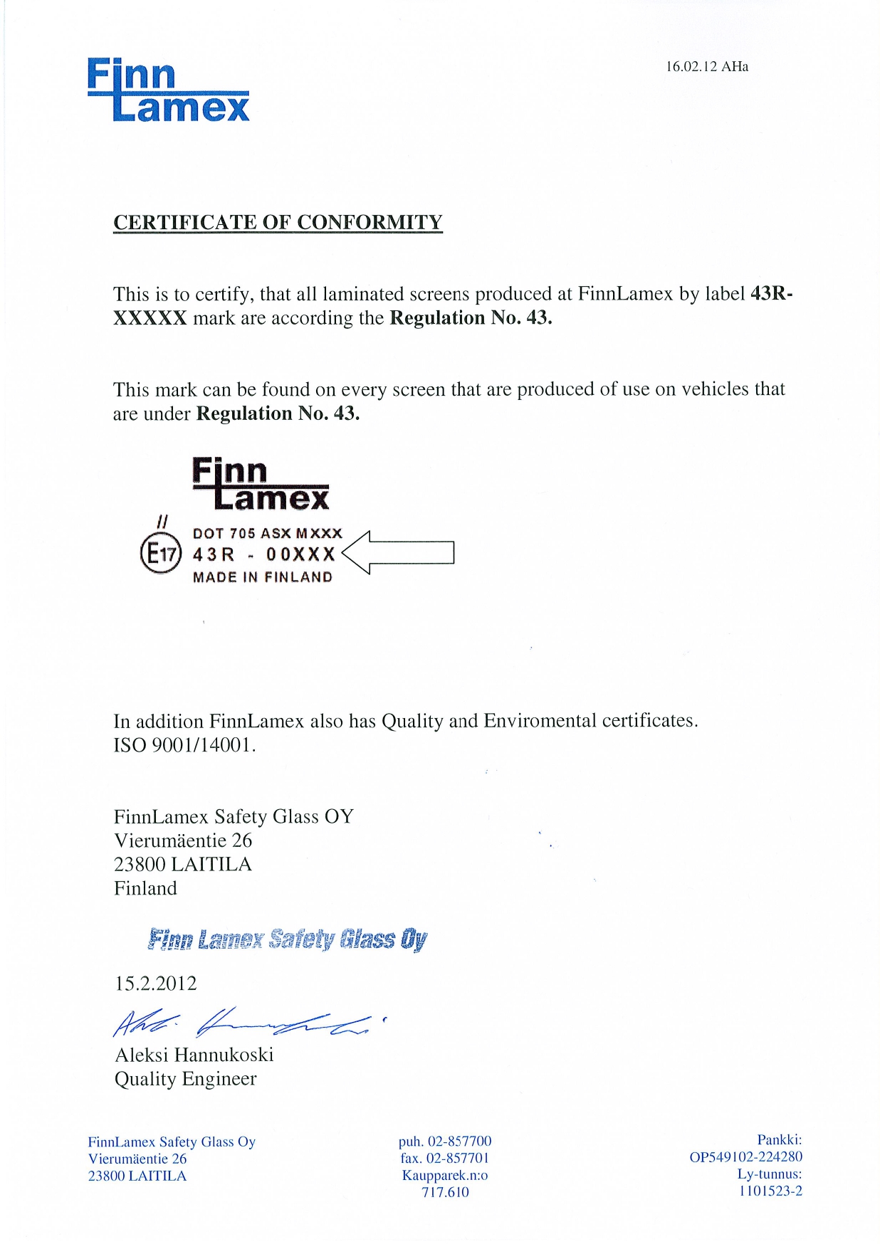 Certificate of conformity